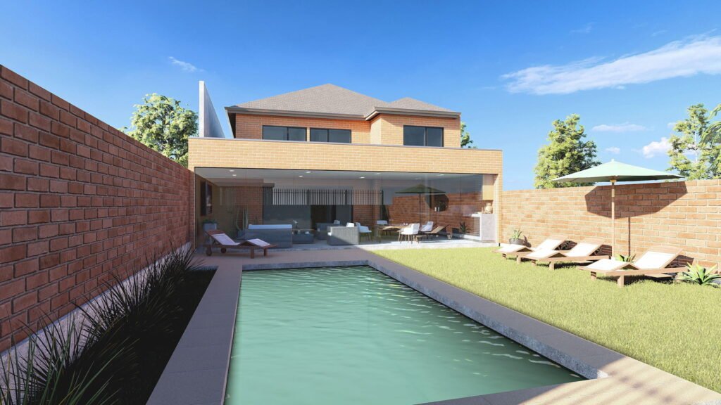 Ampliación casa con quincho y piscina diseñoada por arquitecto en Peñalolén.