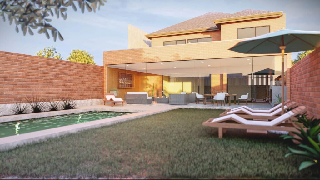 Casa ladrillo a la vista con estar y quincho, con patio y piscina.