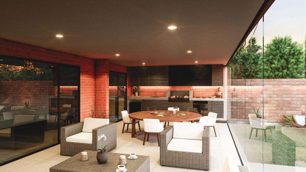 Quincho terraza cerrada con ventanales plegables