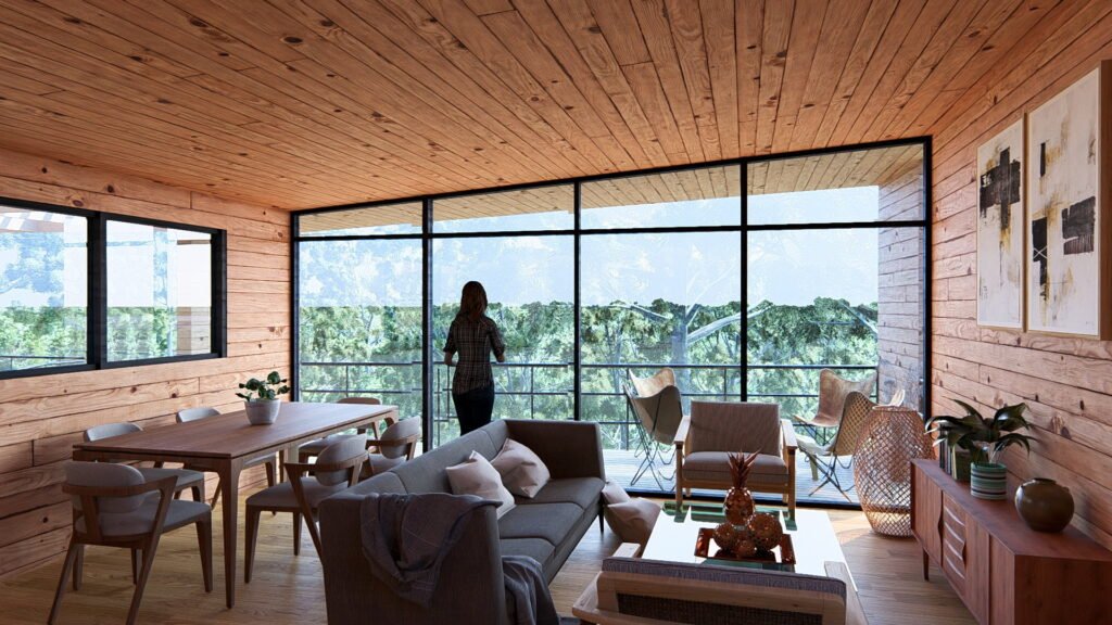 Diseño arquitecto casa moderna de madera y grandes ventanales en entorno natural en Algarrobo.