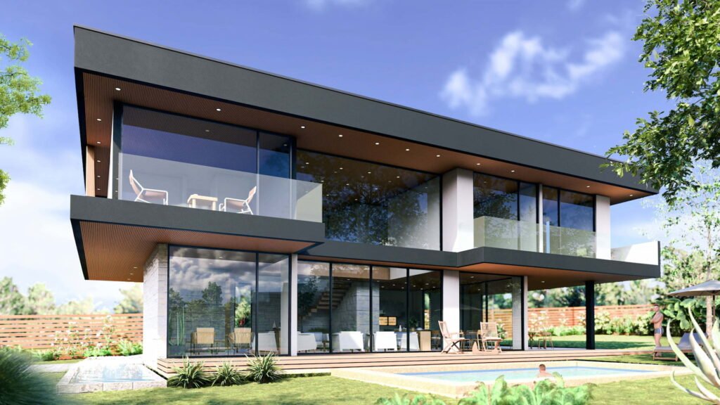 Casa moderna 2 pisos con volumen en voladizo y amplios ventanales diseñada por arquitecto en Algarrobo