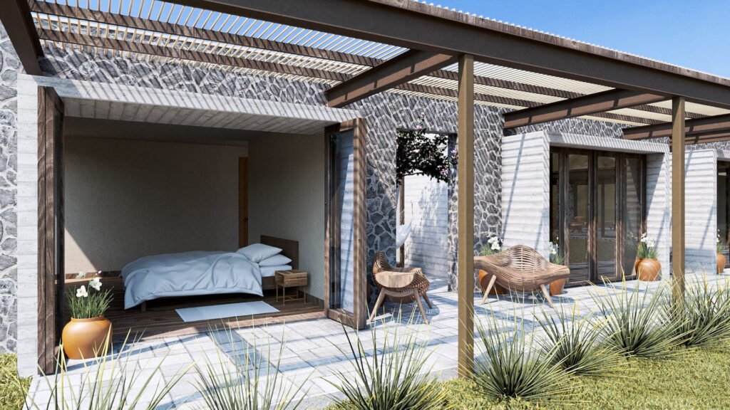 Diseño arquitecto de corredor abierto a dormitorios.