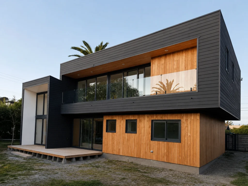 Diseño casa moderna Arquitecto Santo Domingo madera natural negra.