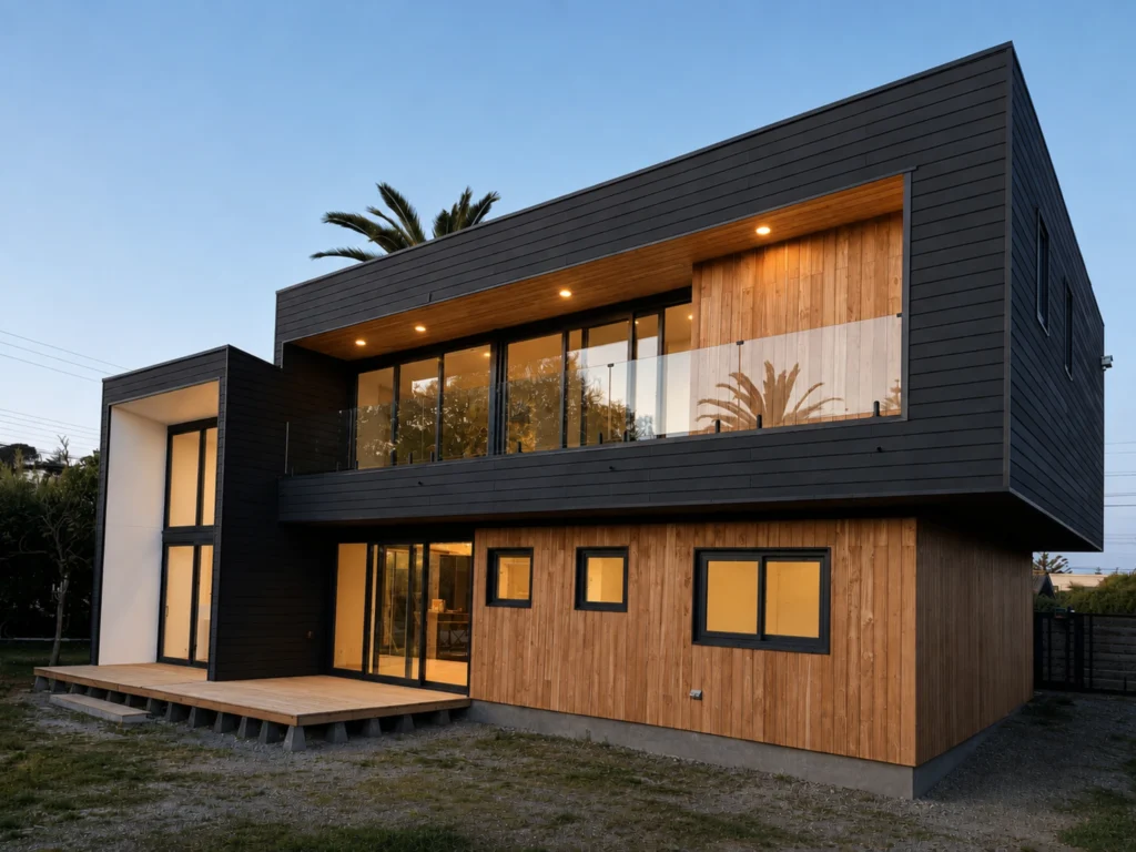 Diseño casa moderna Arquitecto Santo Domingo madera natural negra.