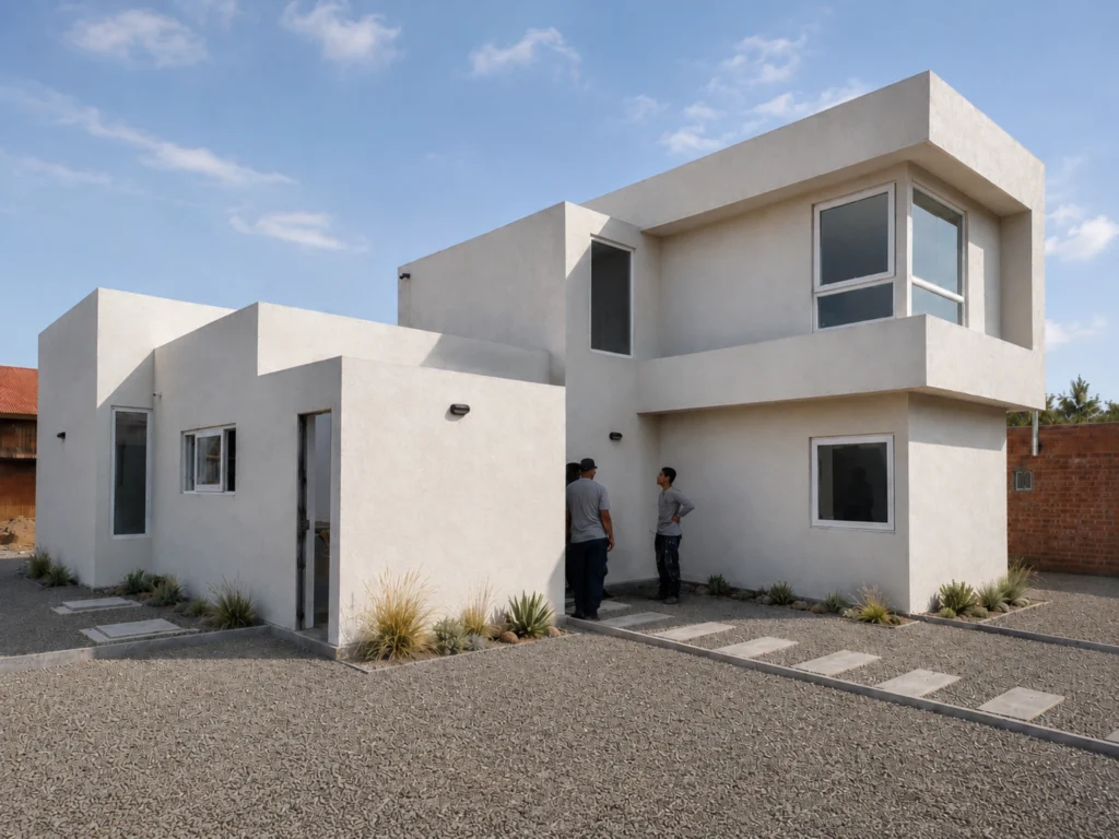 Diseño arquitecto Casa moderna 2 pisos volumenes blancos en Tiltil.