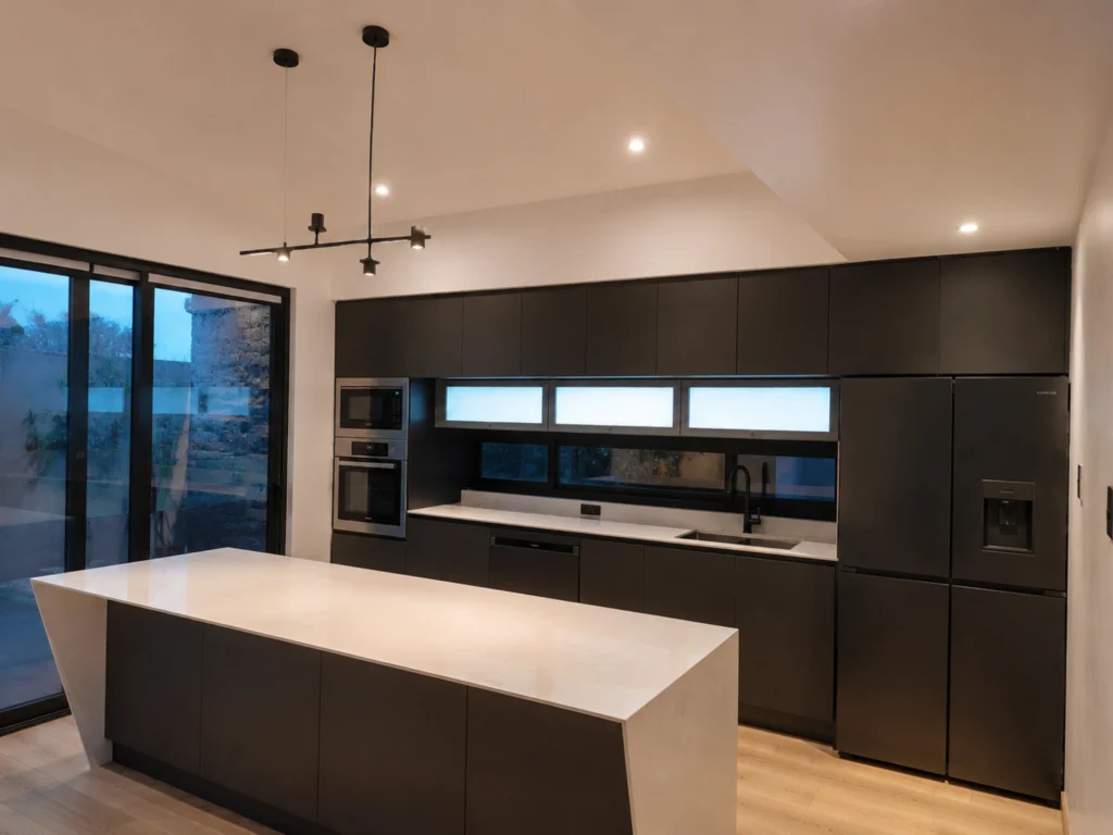 Estar comedor cocina integrada moderna